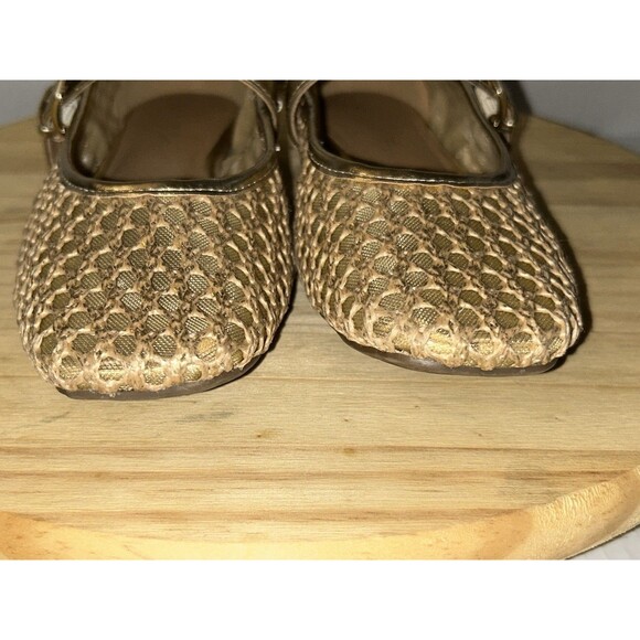 Crown Vintage Shoes Women 9M Metallic Gold Mary Jane Flats Mesh Breathable Strap - Picture 5 of 13